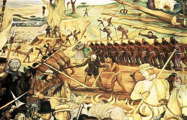 The Colonisation, detail from the series Epic of the Mexican People, 1945-52 Oil Painting - Diego Rivera