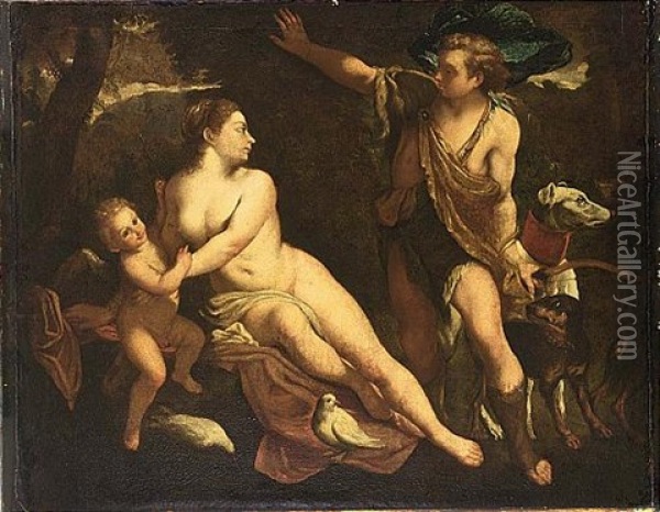 Venus, Adonis And Cupid Oil Painting - Annibale Carracci