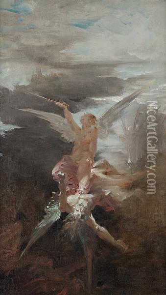 The Fall Of Lucifer Oil Painting - Edouard-Marie-Guillaume Dubufe