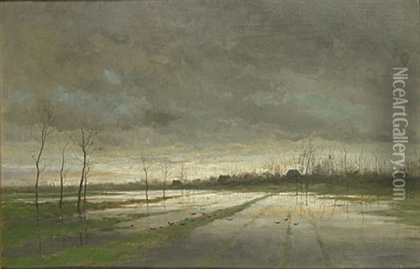 Landschap Bij Valavond Oil Painting - Charles Pauli