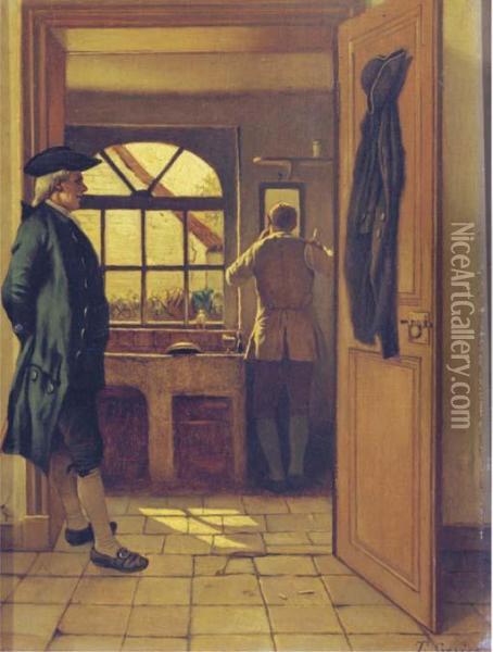 A Gentleman's Morning Ritual Oil Painting - Theodore Ceriez