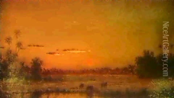 Sunset Oil Painting - Martin Johnson Heade