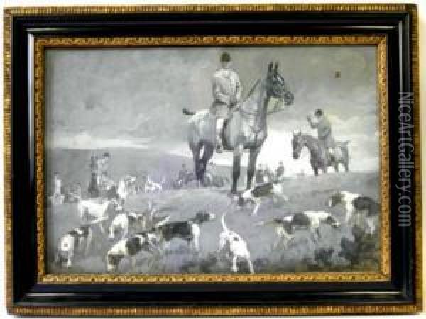 Scena Di Caccia Alla Volpe A Cavallo Con Cani Oil Painting - Frank P. Stonelake