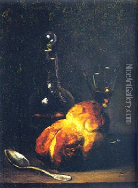 Stilleben Mit Weinglas, Zitrone Und Austern Oil Painting - Eugene Claude