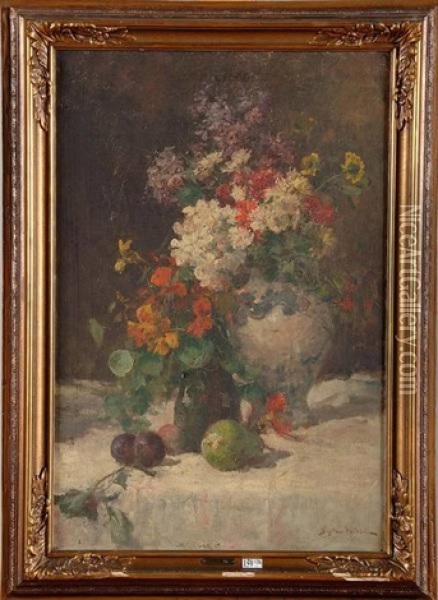 Nature Morte Aux Fleurs Et Aux Fruits Oil Painting - Gustave Halbart