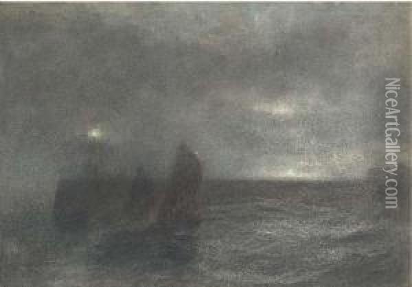 Nocturne: Fishing Boats At Twilight Oil Painting - Alfred William Hunt