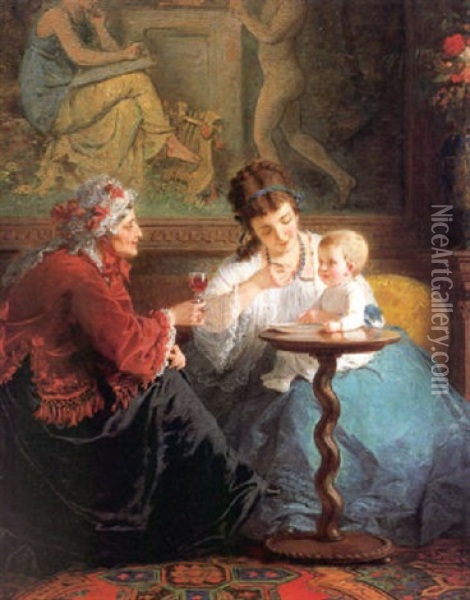 Familienidylle Oil Painting - Anton Ebert