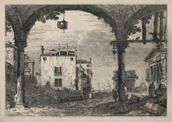 The Portico With The Lantern Oil Painting - (Giovanni Antonio Canal) Canaletto