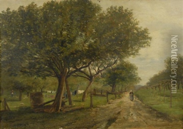 Figure On A Country Lane Oil Painting - Jules Charles Rozier