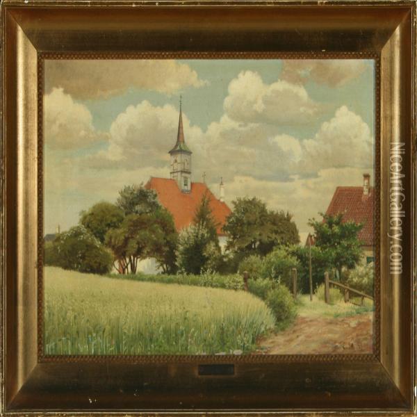 Summer Landscape At A Church Oil Painting - Emma Eleonora Meyer