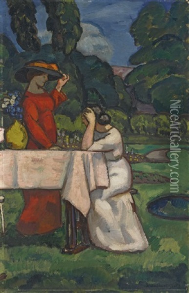 Afternoon Tea Oil Painting - Bela Ivanyi Gruenwald