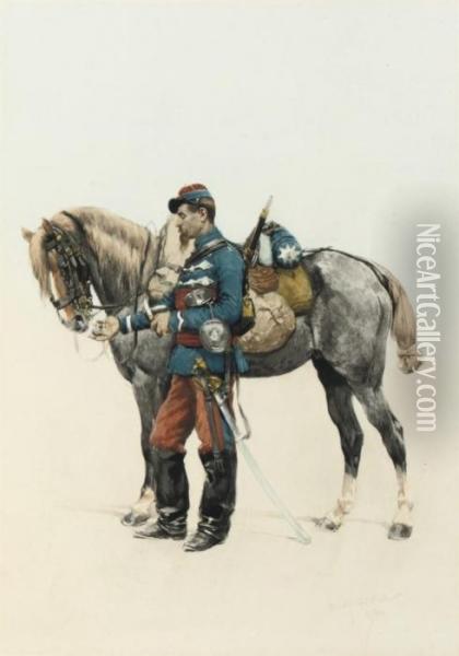 Feeding The Horse Oil Painting - Jean Baptiste Edouard Detaille