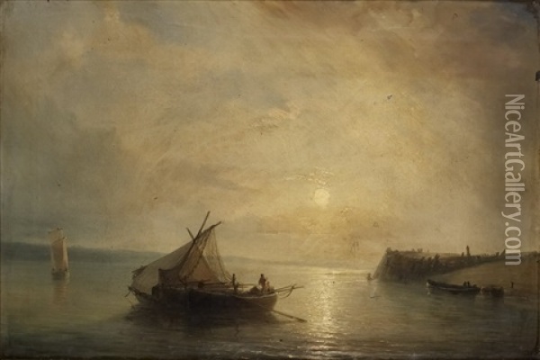 Barque De Pecheurs Au Soleil Couchant Oil Painting - Baron Jean Antoine Theodore Gudin