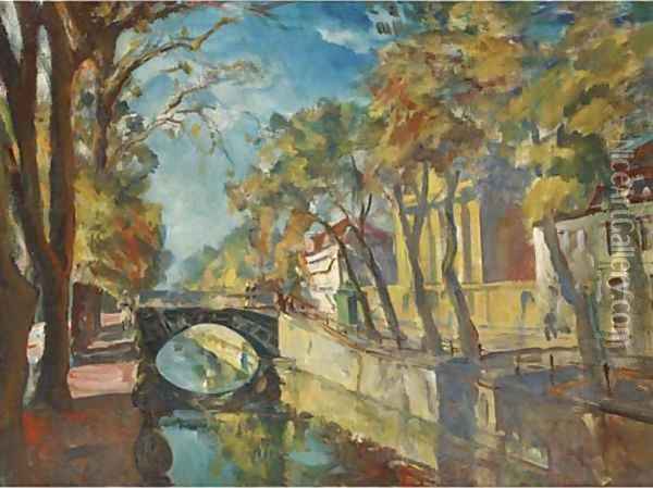 A Dutch canal Oil Painting - Ulrich Hubner