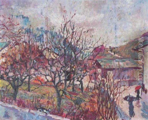 Stampa, Pioggia - Stampa Bei Regen Oil Painting - Giovanni Giacometti