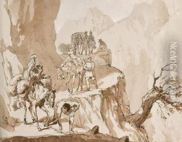 Caravane Sur La Route Des Cols Des Apennins Oil Painting - Sir George Hayter
