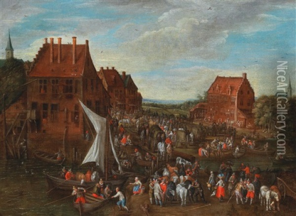 A Village Road With Figures Oil Painting - Jan Brueghel the Elder