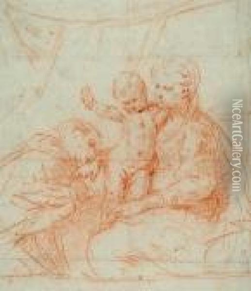 Madonna And Child And Saint Borromeo Oil Painting - Simone Cantarini Il Pesarese