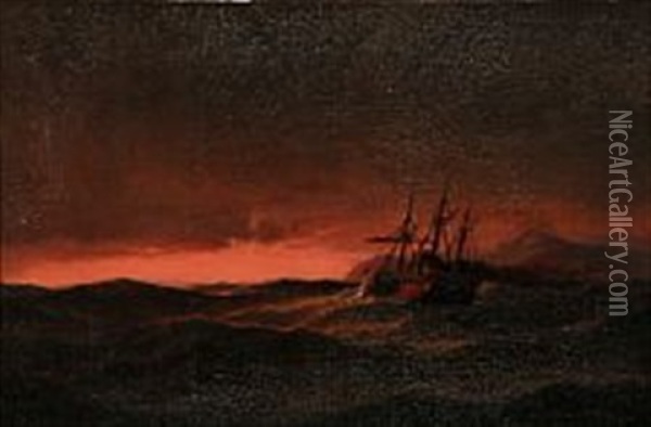 Sunset With Paddle Steamer Oil Painting - Carl Ludwig Bille