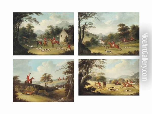 The Meet, On The Scent, The Quarry In Sight And The Kill (4 Works) Oil Painting - James Barenger the Younger