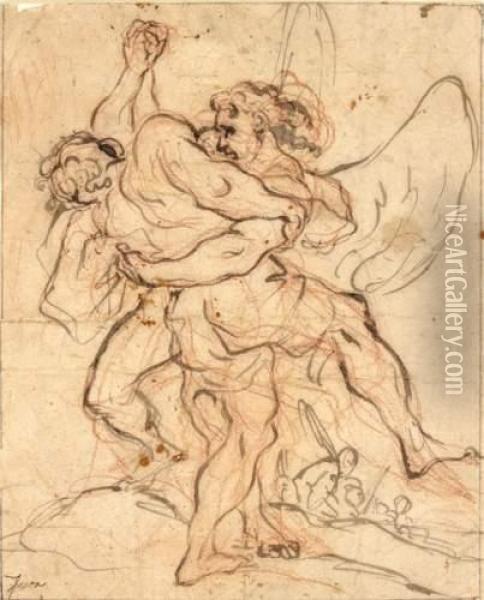 La Lutte De Jacob Et De L'ange Oil Painting - Carlo Maratta or Maratti