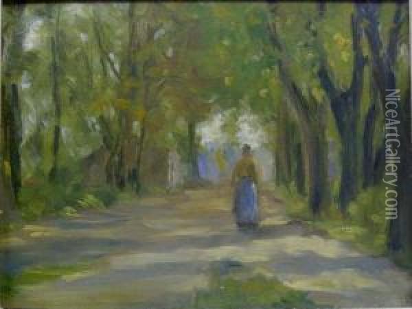 Figure On Forest Pathway Oil Painting - Albert Jean Adolphe
