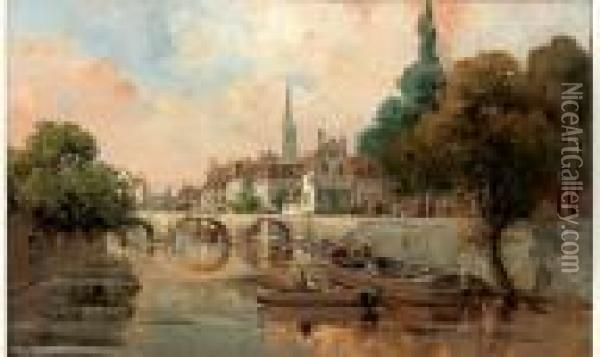 Peche A Ligne En Ville Oil Painting - Gustave Mascart