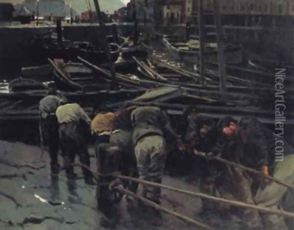 Trabajando en el puerto I Oil Painting - Enrique Cubells