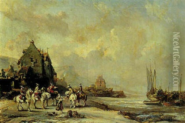La Promenade Des Chatelains En Bord De Mer Oil Painting - Louis-Gabriel-Eugene Isabey