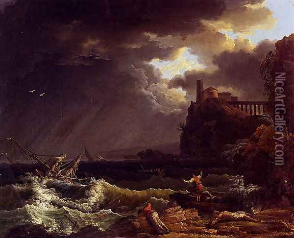 A Shipwreck In A Stormy Sea By The Coast Oil Painting - Claude-joseph Vernet