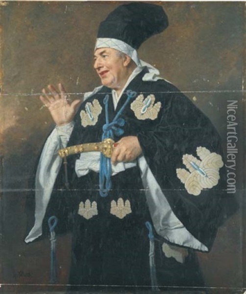 Portrait D'un Acteur De Manzai En Samourai Oil Painting - Andre (Count) de Mniszek