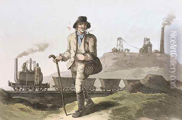 Blenkinsop locomotive at Middleton colliery near Leeds, from Costume of Yorkshire engraved by Robert Havell (1769-1832) 1814 Oil Painting - George Walker