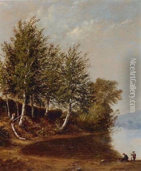 Figures At Lakeside Oil Painting - Alfred Thompson Bricher