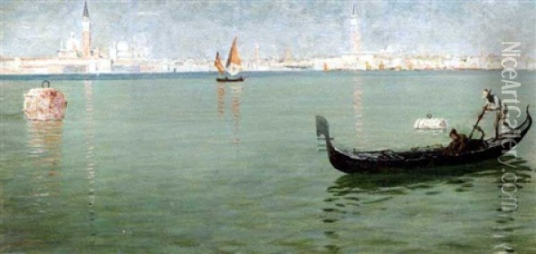 A Gondola On The Venetian Lagoon Oil Painting - George Sherwood Hunter