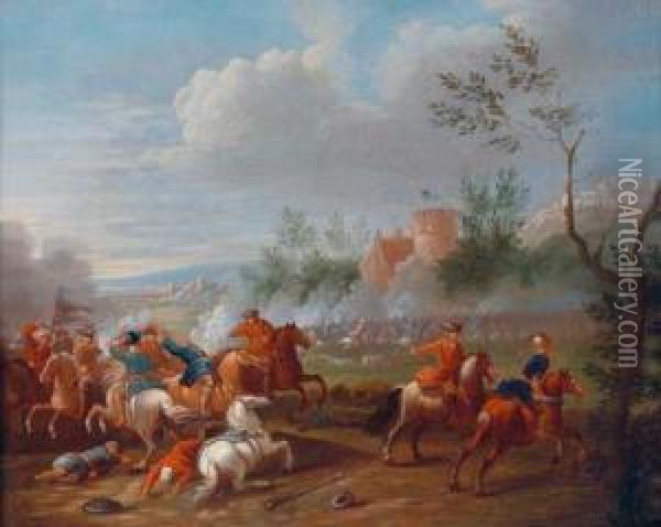 Zwei Gefechtsszenen Aus Den Turkenkriegen Oil Painting - Jan Pieter Van Bredael I