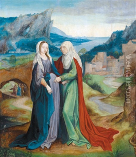 Maria Heimsuchung Vor Dem Hintergrund Einer Weiten Landschaft Oil Painting - Joachim Patinir