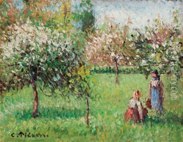 Pommiers En Fleurs, Eragny Oil Painting - Camille Pissarro
