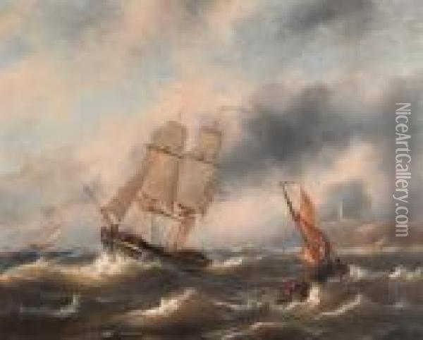 A Dutch Trading Schooner In A Storm Oil Painting - Govert Van Emmerik