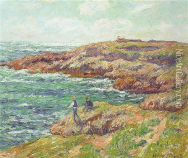 Pecheurs Au Bord De La Cote Bretonne Oil Painting - Henry Moret