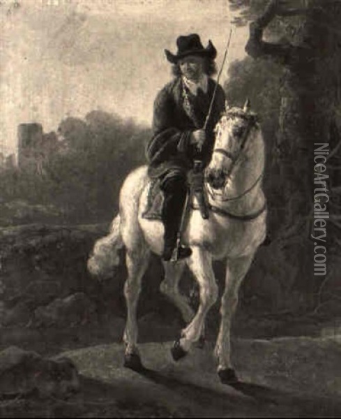 A Horseman In A Landscape Oil Painting - Abraham Van Calraet