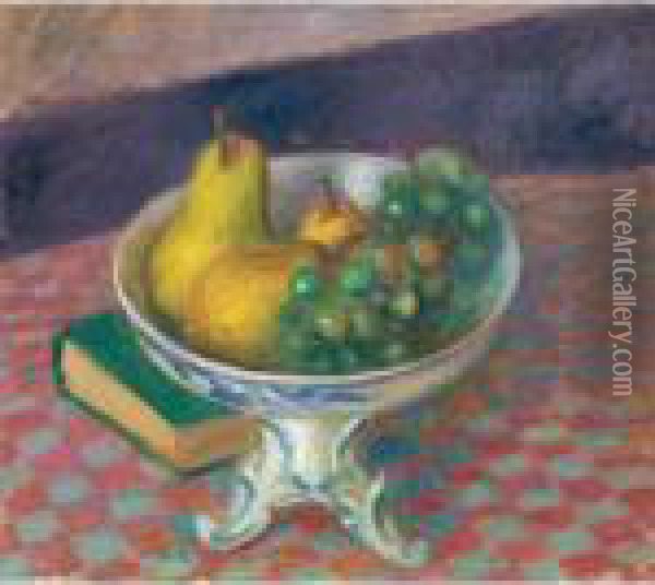 Pears And Grapes (still Life, Fruit) Oil Painting - William Glackens