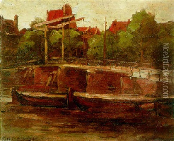 A View On A Canal, Amsterdam Oil Painting - Piet Mondrian