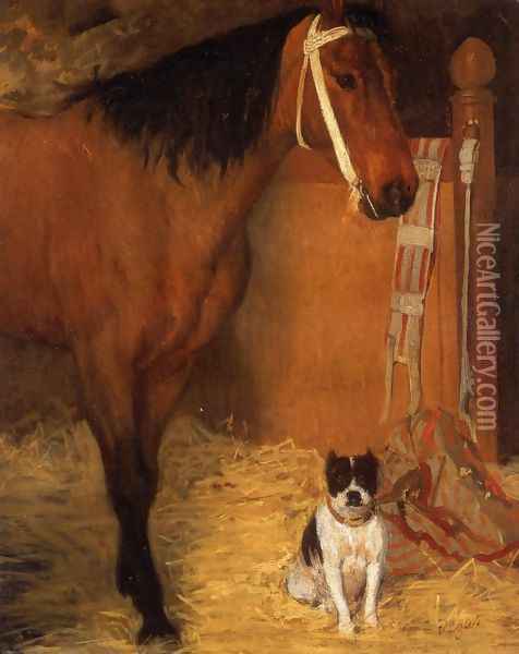 At the Stable, Horse and Dog, c.1862 Oil Painting - Edgar Degas