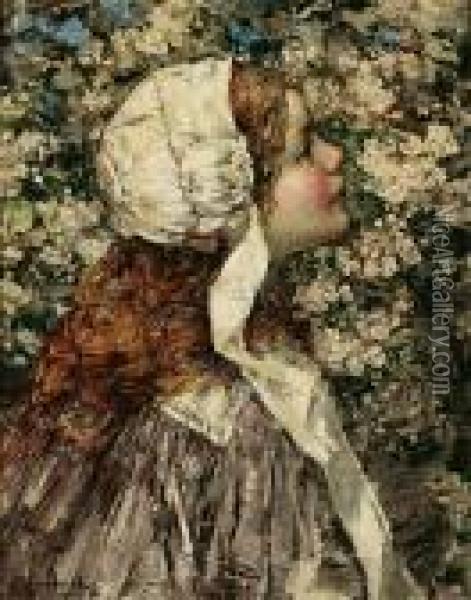Girl In Spring Blossoms Oil Painting - Edward Atkinson Hornel