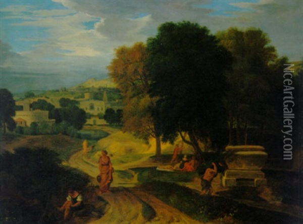 Figures In A Classical Landscape Oil Painting - Francisque Millet