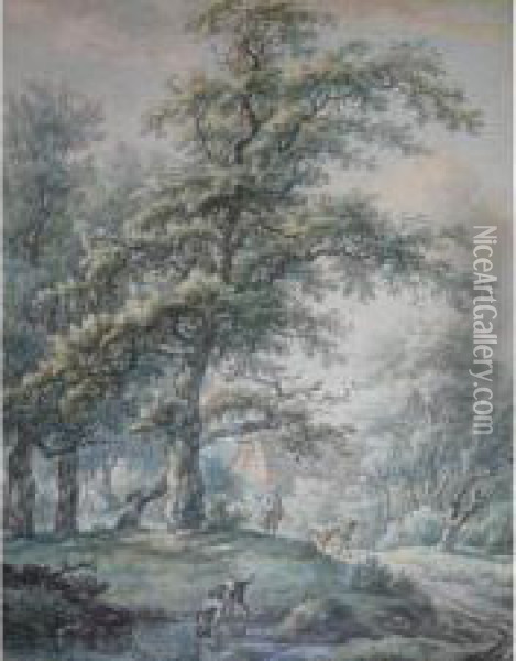 Sportsmen With Dogs In Wooded Landscapes Oil Painting - Egbert Van Drielst