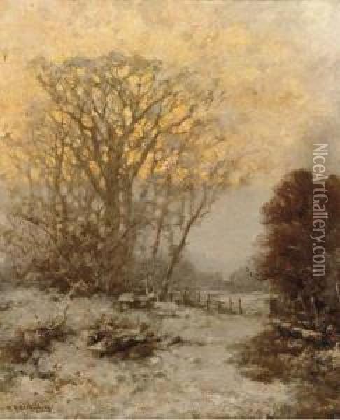 Sunset Over A Snowcovered Landscape Oil Painting - Willem Hendrik Eickelberg