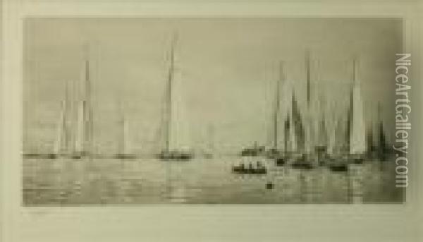 Yachtracing At Cowes Oil Painting - William Lionel Wyllie