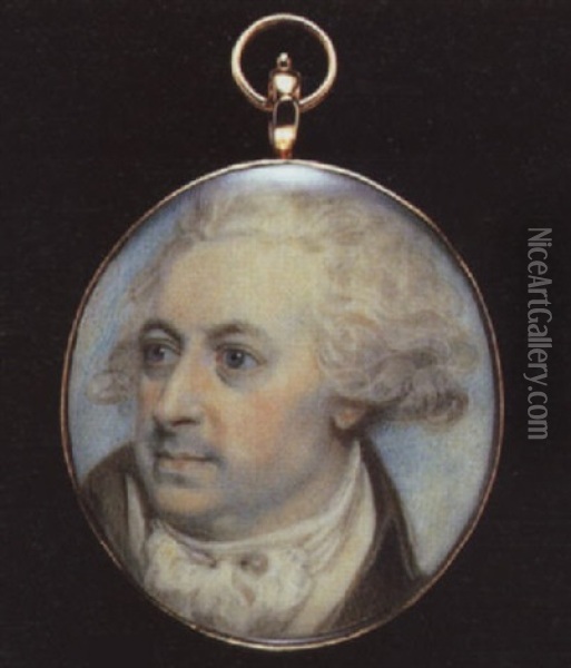 A Self-portrait In Old Age, With Short Powdered Hair, Wearing Brown Coat, White Waistcoat And Cravat Oil Painting - Richard Cosway