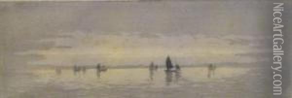 Sunrise On The Fishing Grounds, Carbis Bay. Oil Painting - Claude Hamilton Rowbotham